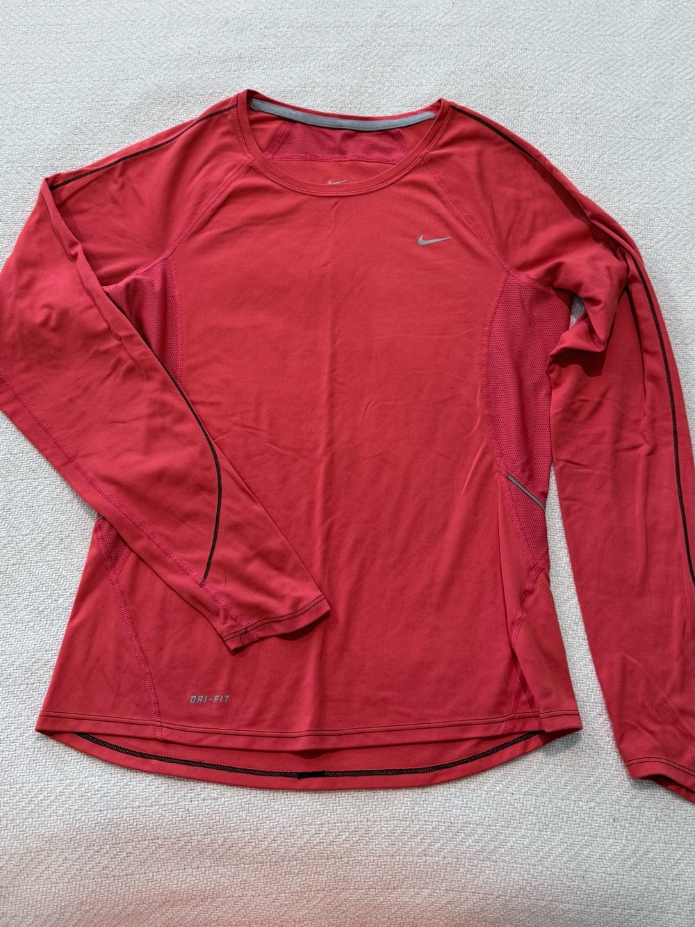 Nike Women’s Red Long Sleeve Performance Top with Silver Swoosh